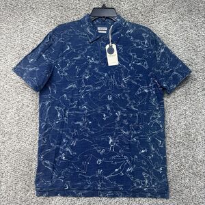 OOBE Brand Noah Polo Men Medium Blue Grometric Short Sleeve Cotton New With Tags